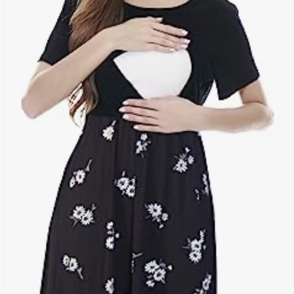 Smallshow Women's Short Sleeve Patchwork Nursing maternity dress  M - Picture 3 of 12